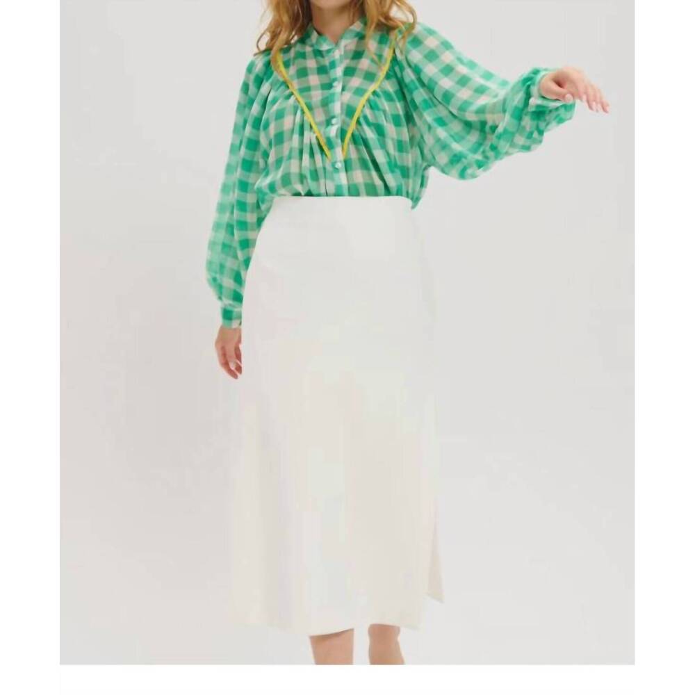 NEW LELE DE BALTZAC edith plaid chiffon top in green and white